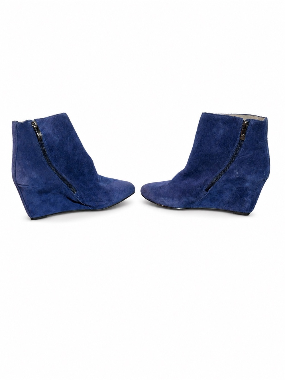 Vince Camuto Navy Suede Wedge Ankle Booties with Side Zips 010